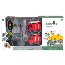 Manyuk Toys Közlekedési lámpa és trafipax tűzoltóautókkal játékszett autópálya és játékautó