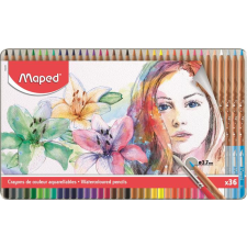 MAPED Akvarell ceruza készlet, ecsettel, fém doboz, MAPED Artists, 36 különböző szín akvarell