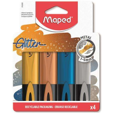 MAPED Szövegkiemelő készlet, 1-5 mm, MAPED &quot;Glitter Fluo Peps&quot;, 4 különböző metálfényű szín filctoll, marker