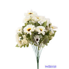  Margaréta 12 ágú selyemvirág csokor 43 cm - Törtfehér dekorációs kellék
