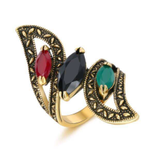 Maria King Antik arany hatású hosszúkás, rezinát köves gyűrű, 10 gyűrű