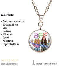 Maria King BFF fém-üveg MEDÁL lánccal, EZÜST szín, 20 mm medál