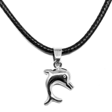 Maria King Ezüst színű Delfines medál fekete bőr nyaklánccal nyaklánc