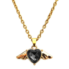 Maria King Fekete kristály szív angyalszárnnyal medál lánccal nyaklánc