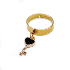 Maria King Fekete tűzzománc kulcs charmos állítható méretű gyűrű, arany színű, választható szélességben gyűrű