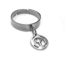 Maria King Kereszt charmos állítható méretű gyűrű, ezüst színű, választható szélességben gyűrű