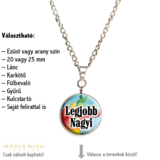 Maria King Legjobb Nagyi fém-üveg MEDÁL lánccal, EZÜST szín, 20 mm medál