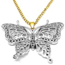 Maria King Nagyméretű pillangós medál, választható arany vagy ezüst színű acél lánccal vagy bőr lánccal medál