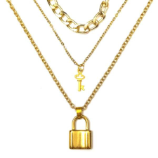 Maria King Nemesacél Lakat és kulcs dupla medál lánccal és vastag nyaklánccal, arany színben nyaklánc