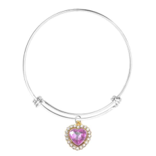 Maria King Rózsaszín kristály szív charm ezüst színű nemesacél karperecen karkötő
