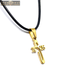 MariaKing Arany színű Nemesacél Kereszt/Jézus felirat medál fekete műbőr nyaklánccal nyaklánc