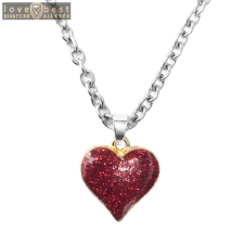 MariaKing Bordó csillogó szív medál lánccal, ezüst színű nyaklánc