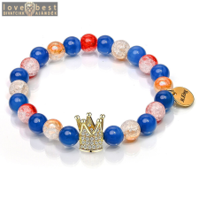 MariaKing Candy Blue Crown – Ónix achát és hegyikristály ásvány karkötő Korona dísszel, dobozban karkötő