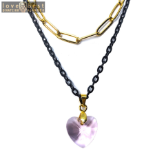 MariaKing Dupla rozsdamentes acél nyaklánc arany-fekete színben, rózsaszín kristály szív medállal nyaklánc