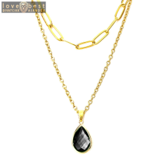 MariaKing Dupla rozsdamentes acél nyaklánc arany színben, fekete kristály csepp medállal nyaklánc