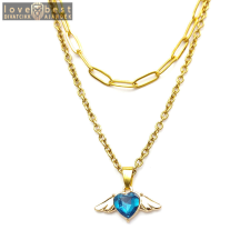 MariaKing Dupla rozsdamentes acél nyaklánc arany színben, kék kristály szív medállal nyaklánc