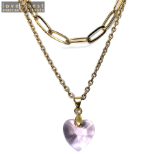 MariaKing Dupla rozsdamentes acél nyaklánc arany színben, rózsaszín kristály szív medállal nyaklánc