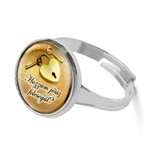 MariaKing Eljegyzési gyűrű, felirattal, lakat-kulcs mintával, ezüst színben (állítható méret) gyűrű