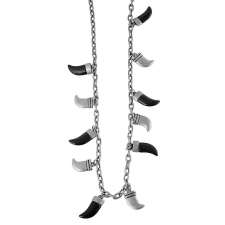 MariaKing Ezüst-fekete uniszex, hosszú nyaklánc farkasfogas motívummal, 70 cm nyaklánc