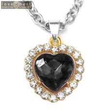 MariaKing Fekete kristály szív medál ezüst színű lánccal nyaklánc