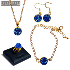 MariaKing Kék csillámos (lánc, karkötő, fülbevaló, gyűrű) szett, arany és ezüst színben karkötő