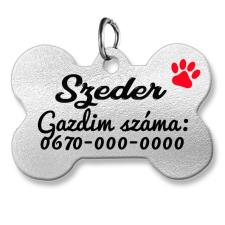 MariaKing Kutyabiléta, csont alakú (tetszőleges adatokkal), ezüst háttérszínnel nyakörv, póráz, hám kutyáknak