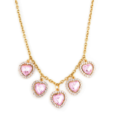 MariaKing Látványos Rózsaszín kristály szív nyaklánc, arany színű nyaklánc