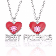 MariaKing Legjobb barátok - 2 db lánc és medál, piros-pink virágokkal (Best Friends felirattal) medál
