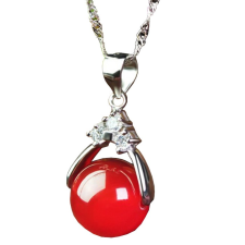 MariaKing Maria King ezüstözött nyaklánc agate köves medállal - piros nyaklánc