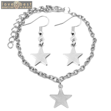 MariaKing Nemesacél csillag charmos karkötő + fülbevaló szett, ezüst színű fülbevaló