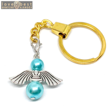 MariaKing Őrangyal kulcstartó kék mesterséges gyöngyökkel, arany színben kulcstartó