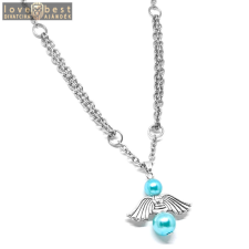 MariaKing Őrangyal medál kék mesterséges gyöngyökkel, ezüst színű kétsoros nyaklánccal nyaklánc