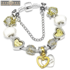 MariaKing Pandora stílusú arany-ezüst színű karkötő szív, szitakötő motívumokkal - 17 cm karkötő