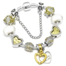MariaKing Pandora stílusú arany-ezüst színű karkötő szív, szitakötő motívumokkal - 21 cm karkötő