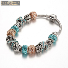 MariaKing Pandora stílusú szív és virág kristály charmos női karkötő, 19 cm karkötő