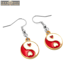 MariaKing Piros-fehér jin-jang fülbevaló ezüst színű akasztóval fülbevaló