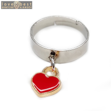 MariaKing Piros tűzzománc szív charmos állítható méretű gyűrű, ezüst színű, választható szélességben gyűrű