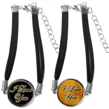 MariaKing Uniszex állítható PÁROS I Love You (Szeretlek) karkötő, fekete és arany színű háttérrel karkötő