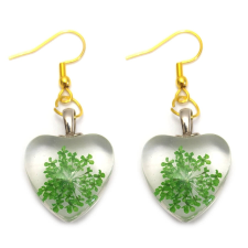 MariaKing Zöld virágszív fülbevaló, választható arany vagy ezüst színű akasztóval fülbevaló