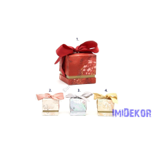  Márvány mintás papír ajándékdoboz kocka 10x10 cm - Piros dekorációs kellék