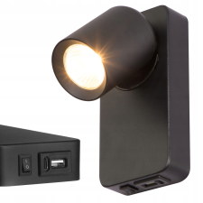 MasterLED Kinkiet Ścienny Lampa Natynkowa do Czytania GU10 USB Czarny Matowy Timo Masterled világítás