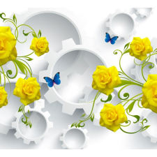  Matrica tapéta Sárga rózsák és pillangók 2, 300 x 200 cm tapéta, díszléc és más dekoráció