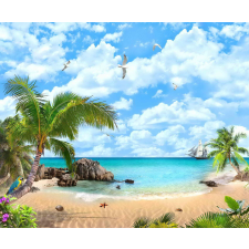  Matrica tapéta Strand, hajó, sirályok, 250 x 200 cm tapéta, díszléc és más dekoráció