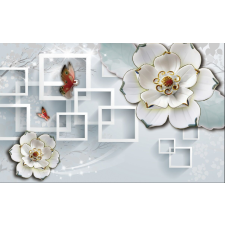  Matrica tapéta Virágok, pillangók és négyzetek, 350 x 250 cm tapéta, díszléc és más dekoráció