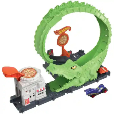 Mattel Hot Wheels aligátortámadás hurokpálya kisautóval, krokodil támadás, pizzéria autópálya és játékautó