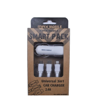 MAX MOBILE Smart Pack 3az1ben autós töltő fehér (3858892934029) mobiltelefon kellék