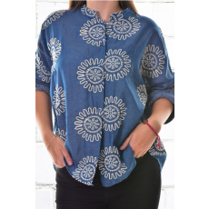 MB Collection női ing-blúz - Hosszú ujjú, laza fazonú, elején végig gombos, hímzett virágmintával M25-1-250217-7/T001