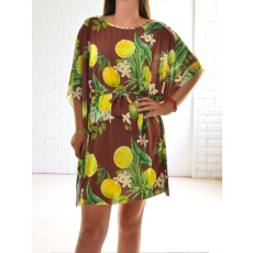 MB Collection női nyári ruha - citrus és virág mintával, hosszú ujjú, bő fazon M25-1-ZX0612-21/T003