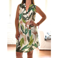 MB Collection női nyári ruha - elegáns, zöld és bézs levélmintával M25-1-ZX0612-11/T002