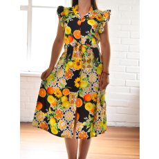 MB Collection női nyári ruha - élénk citrus gyümölcs és virág mintás, övvel M25-1-ZX0612-27/T007